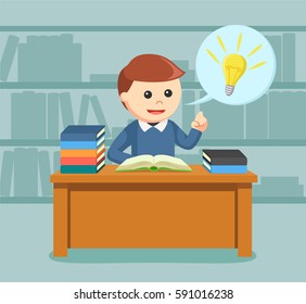 male student got idea while reading a book