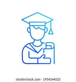 Male student gradient linear vector icon. Early adulthood. Establishing identity. Pursuing education. Thin line color symbols. Modern style pictogram. Vector isolated outline drawing