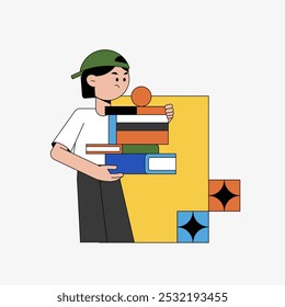 Male Student Holding A Stack Of Books In Flat Vector Illustration Symbolizing Learning, Education, And Academic Growth, Isolated On White Background