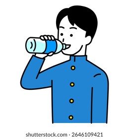 Male student hydrating with bottled water