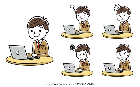 Male Student: Internet, Personal Computer, Set, Variation