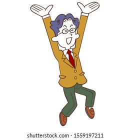 A Male student jumping happily