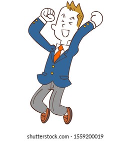 A Male student jumping happily