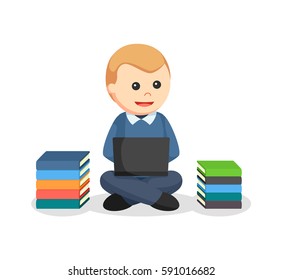 male student learning with laptop
