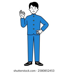 Male student making an OK sign (full body)