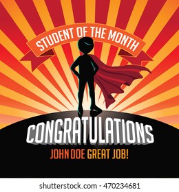 Male Student of the Month superhero burst background. EPS 10 vector.