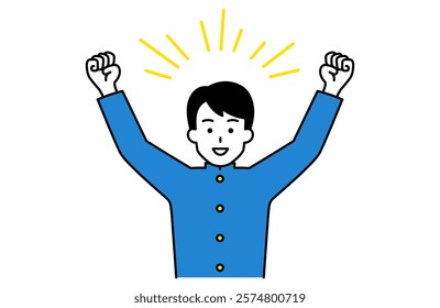 Male student rejoicing with his hands raised
