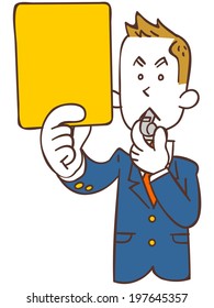 Male student showing a yellow card