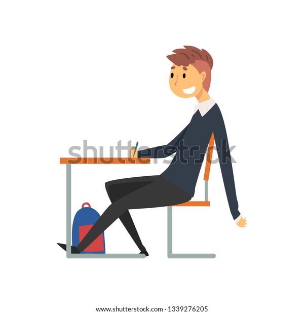 Male Student Sitting Writing Desk Classroom Stock Vector Royalty