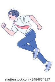 A male student starts running with a smile