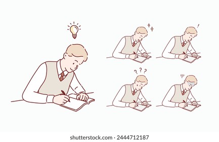 Male student to study.
 Hand drawn style vector design illustrations.