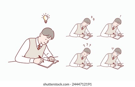 Male student to study.
 Hand drawn style vector design illustrations.