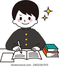 A male student studying. student taking a test.