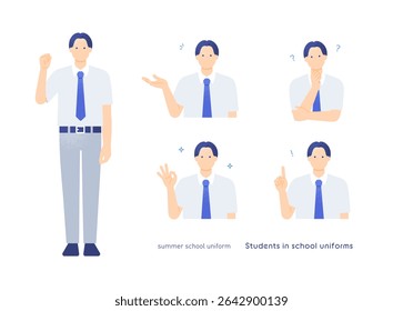 Masculino Estudante em Verão Blazer Uniform - Gesture Pose Vetor Set