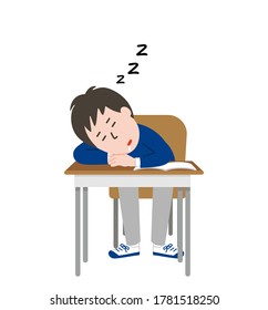 A male student taking a nap in the classroom. Vector illustration