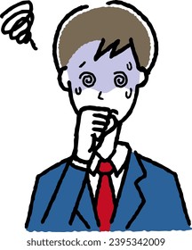 A male student who caught a cold. Illustration of a person who is not feeling well.