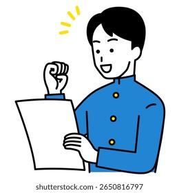 Male student who is happy to see documents