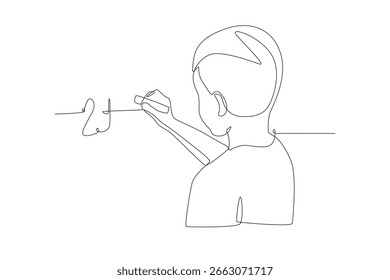 Los estudiantes hombres responden preguntas de matemáticas delante de la clase. Estudiante haciendo concepto de matemáticas dibujo de una línea
