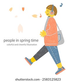 Male students enjoying spring: Colorful and fun watercolor illustration