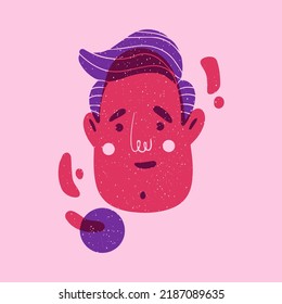 Male stylized portrait. Avatar Colorful cute screen printing effect. Riso print effect. Vector illustration. Graphic element  for fabric, textile, clothing, wrapping paper, wallpaper, poster.