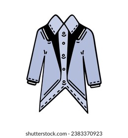 Male suit vector icon. Classic tuxedo with a shirt for a wedding, business, party, event. Hand drawn tailcoat isolated on white. Stylish vintage jacket doodle, retro clothes. Flat clipart for print