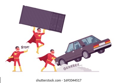 Male super hero in classic costume, achievements. Heroic strong brave warrior, superpower man with superior combat, battle skills, successful extraordinary guy. Vector flat style cartoon illustration