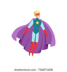 Male superhero in classic comics costume with cape