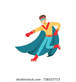 Male superhero in classic comics costume with cape