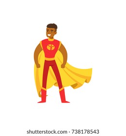 Male superhero in classic comics costume with cape