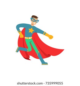 Male superhero in comics costume have fun