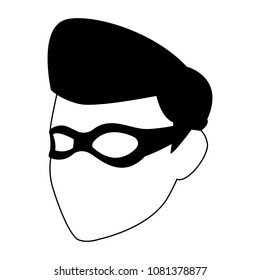 Male superhero face on black and white colors