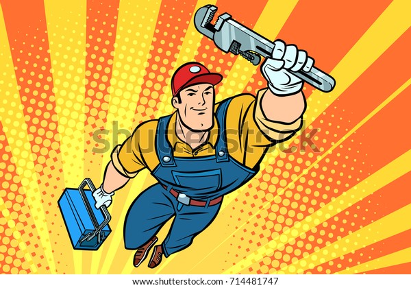 Male Superhero Plumber Wrench Stock Vector (Royalty Free) 714481747