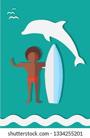 Male and surfboard Paper Art
