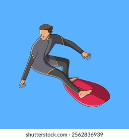 Male surfer balances on a surfboard