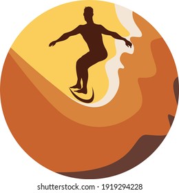 Male surfer conquers the wave. Minimalistic logo for advertising, t-shirts, printing