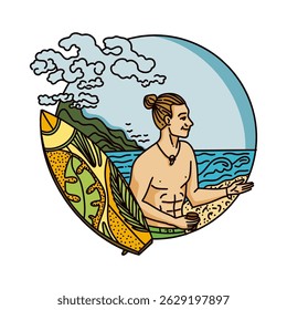  Male Surfer – Minimalist Ocean Scene, vector