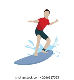 A male surfer riding the wave with his surfboard. Sports illustrations.