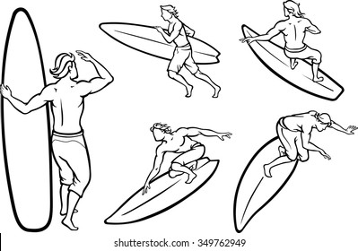 Male Surfer Set-Variation of leisure surfing sport useful design elements