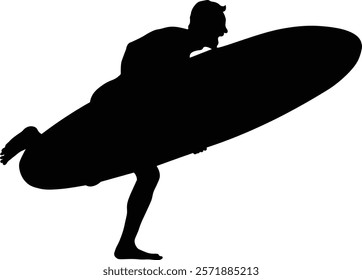 Male Surfer Silhouette. Isolated on White Background. Vector Illustration