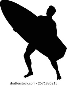 Male Surfer Silhouette. Isolated on White Background. Vector Illustration