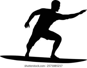 Male Surfer Silhouette. Isolated on White Background. Vector Illustration