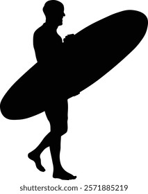 Male Surfer Silhouette. Isolated on White Background. Vector Illustration