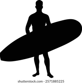 Male Surfer Silhouette. Isolated on White Background. Vector Illustration