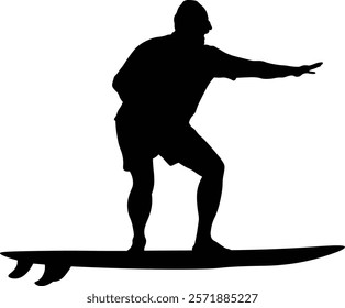 Male Surfer Silhouette. Isolated on White Background. Vector Illustration