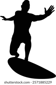 Male Surfer Silhouette. Isolated on White Background. Vector Illustration