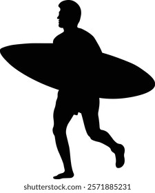 Male Surfer Silhouette. Isolated on White Background. Vector Illustration