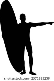 Male Surfer Silhouette. Isolated on White Background. Vector Illustration