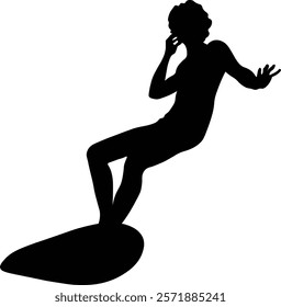 Male Surfer Silhouette. Isolated on White Background. Vector Illustration