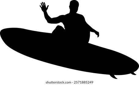 Male Surfer Silhouette. Isolated on White Background. Vector Illustration