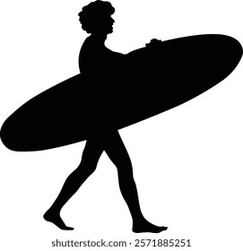 Male Surfer Silhouette. Isolated on White Background. Vector Illustration